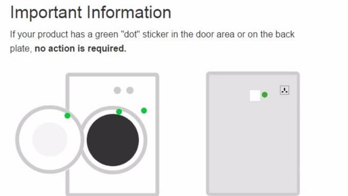 Machines with green dots do not need to be modified.